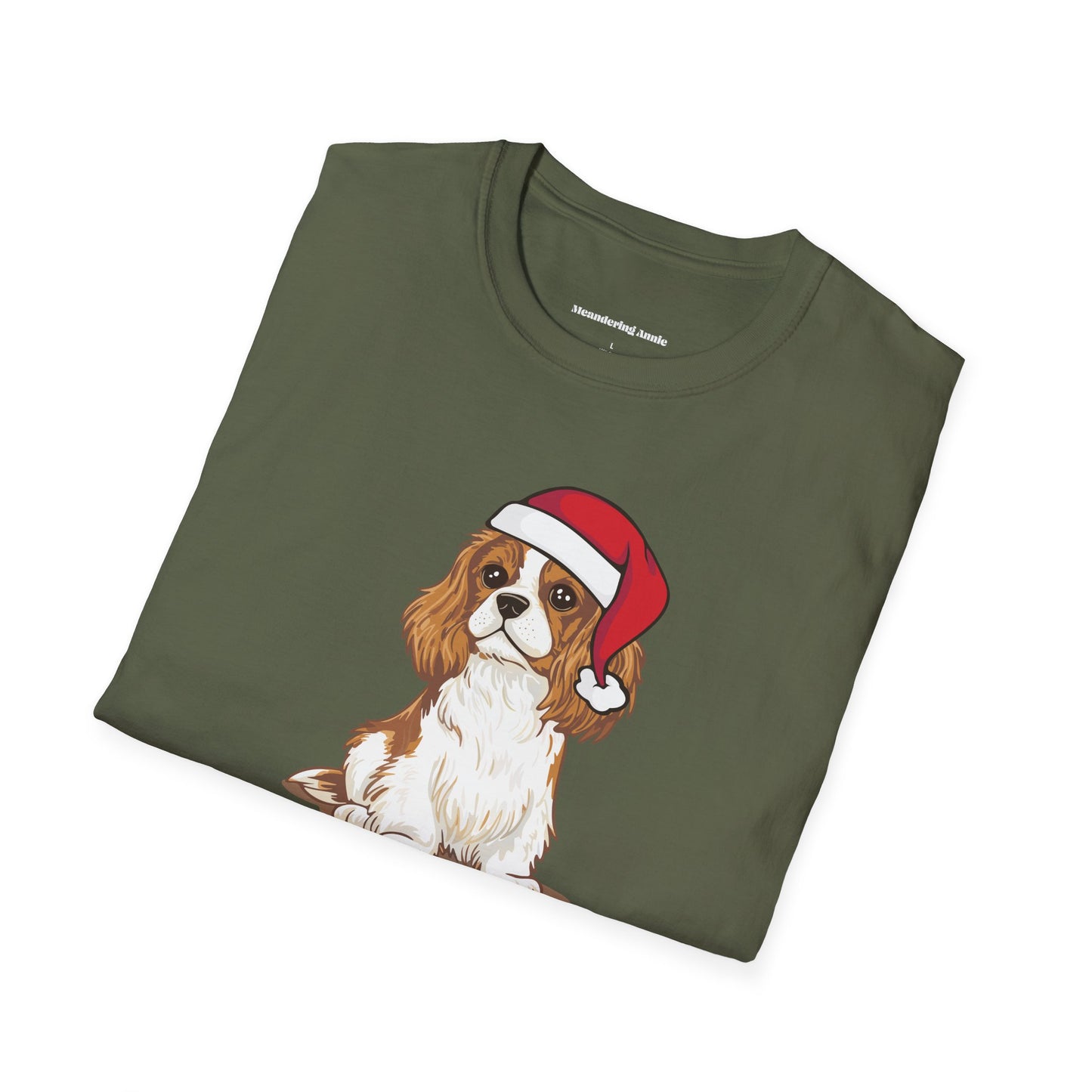 Christmas Blenheim Cavalier King Charles Spaniel Dog T-Shirt, Festive Holiday Xmas Pet Puppy Dogs In Santa Hat Cotton Tee Shirts