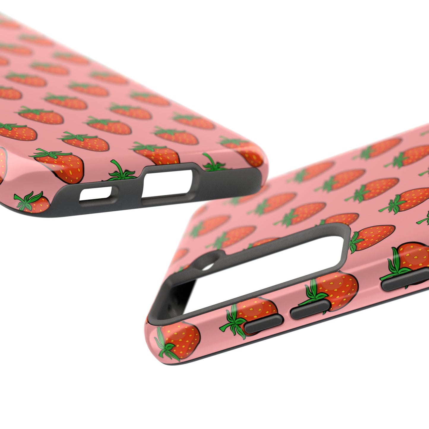 Strawberry Pattern Tough Phone Case, Cute Pink Berry Fruit Strawberries Design Cell Phone Cases