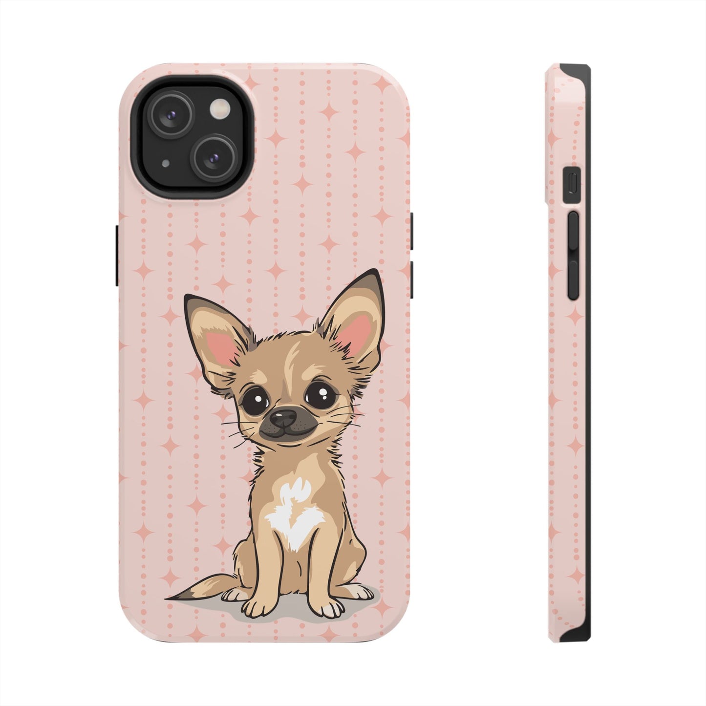 Tan Chihuahua Puppy Dog Phone Case, Tough Phone Cases Pet Dogs Retro Pink Pattern