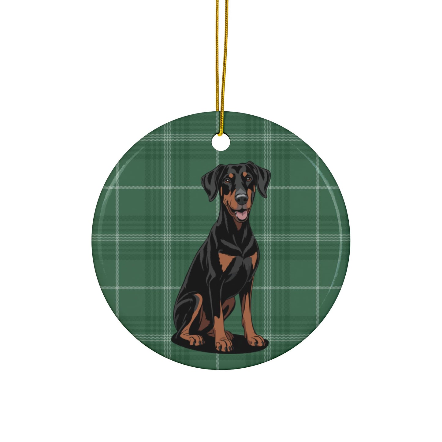Doberman Pinscher Dogs Green Plaid Christmas Tree Ornament, Festive Xmas Holiday Decorations 1, 3, 5, 10 Pack Ornaments