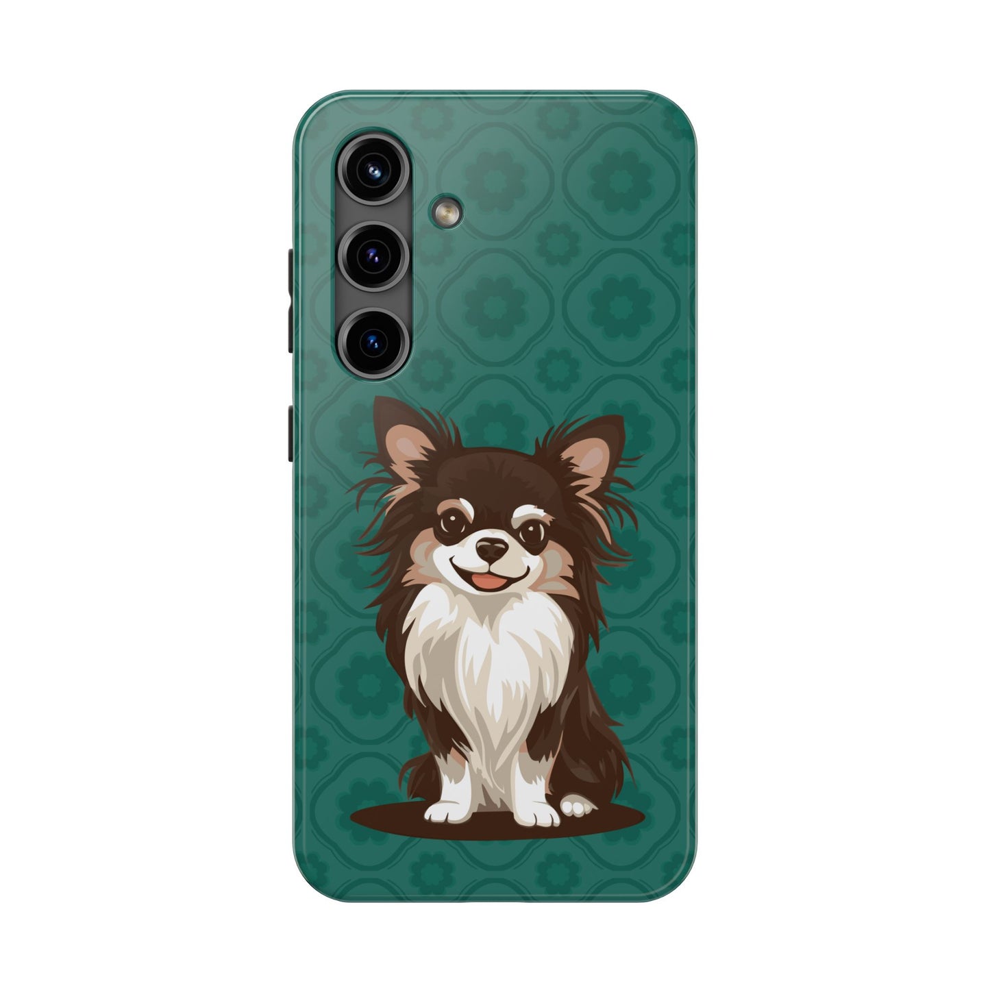 Long Haired Chihuahua Dog Phone Case, Tough Phone Cases Pet Dogs Teal Pattern