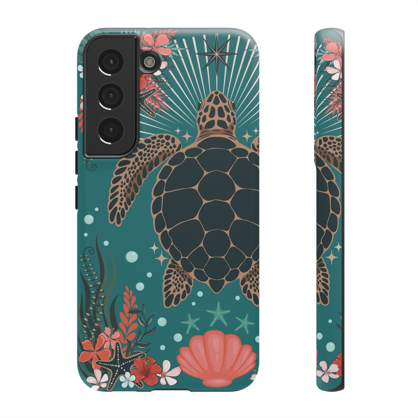Sea Turtle Illustration Phone Case | Ocean Turtles Coral Floral Pattern Cell Phone Cases - Iphone, Google Pixel, Samsung - Matte Finish