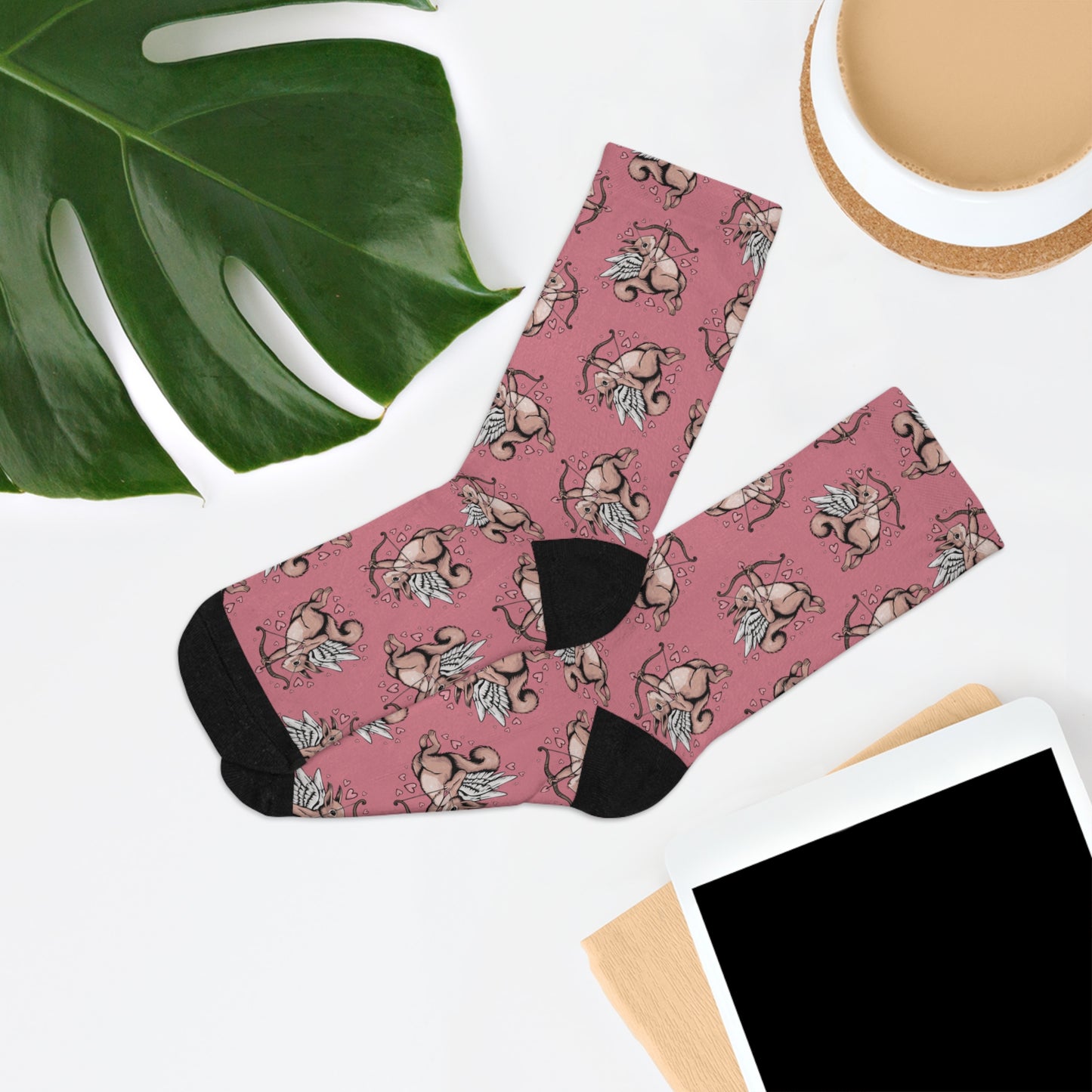 Cupid Squirrel Valentine's Day Socks, Pink Love Heart Valentine Cupid Arrow Squirrels Socks Cute Romantic Gifts - One Size