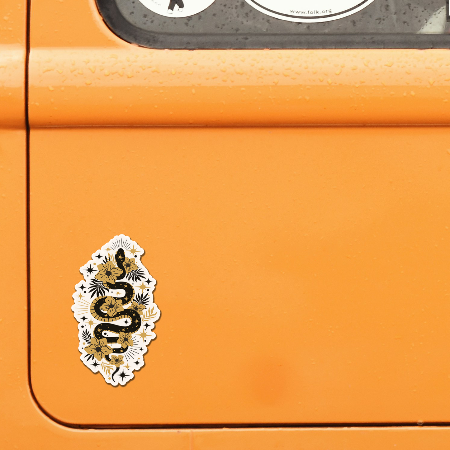 Mystic Black & Gold Snake Magnet - 4" Serpent Vinyl Fridge Car Magnets Indoor Outdoor, Boho Snakes Flowers Floral
