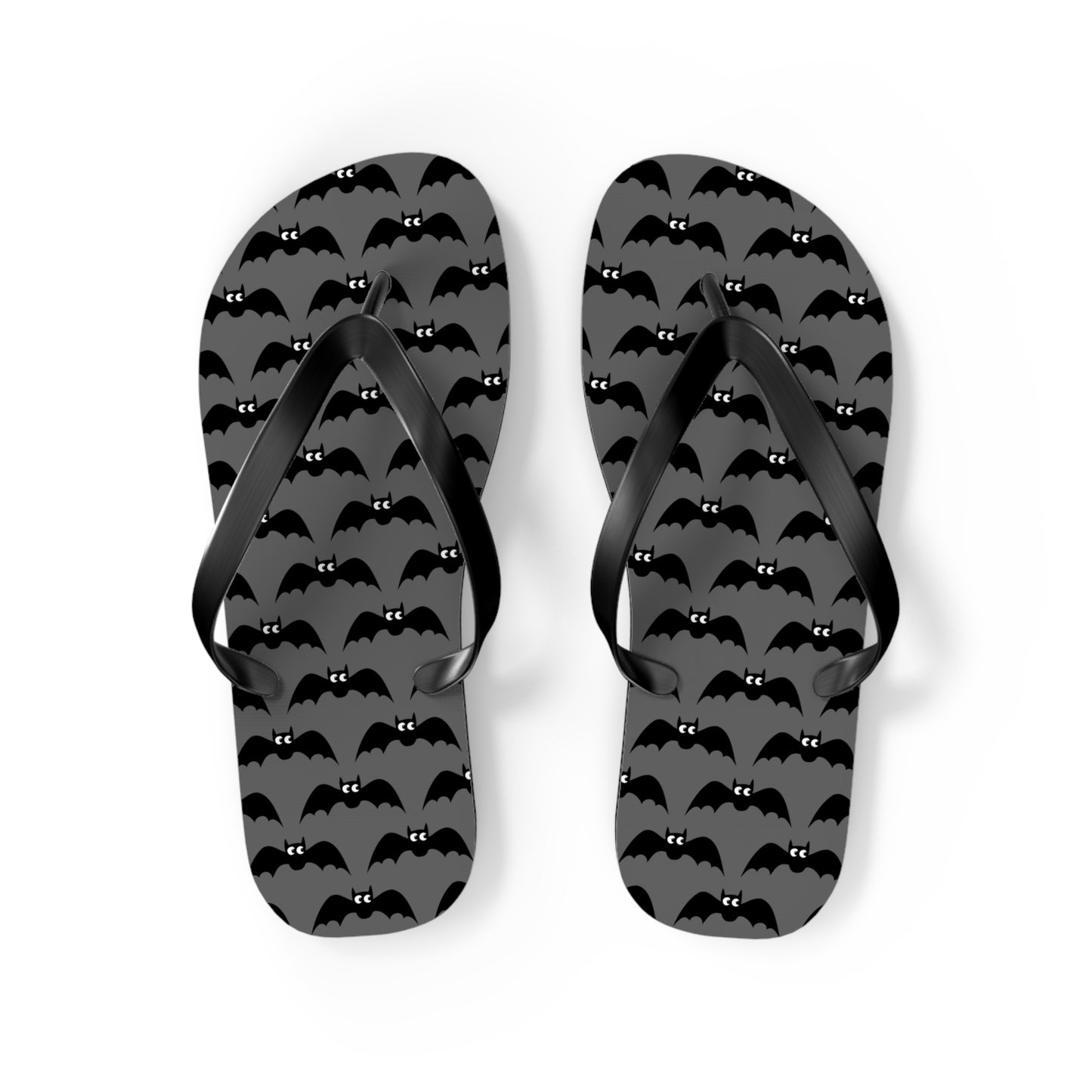 Bat Pattern Flip Flops | Black & Gray Goth Halloween Bats Print Sandals, Gothic Beach Pool Summer Footwear