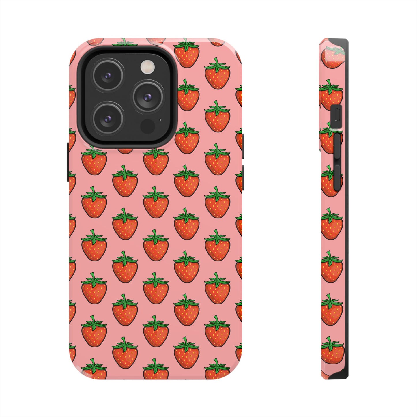 Strawberry Pattern Tough Phone Case, Cute Pink Berry Fruit Strawberries Design Cell Phone Cases