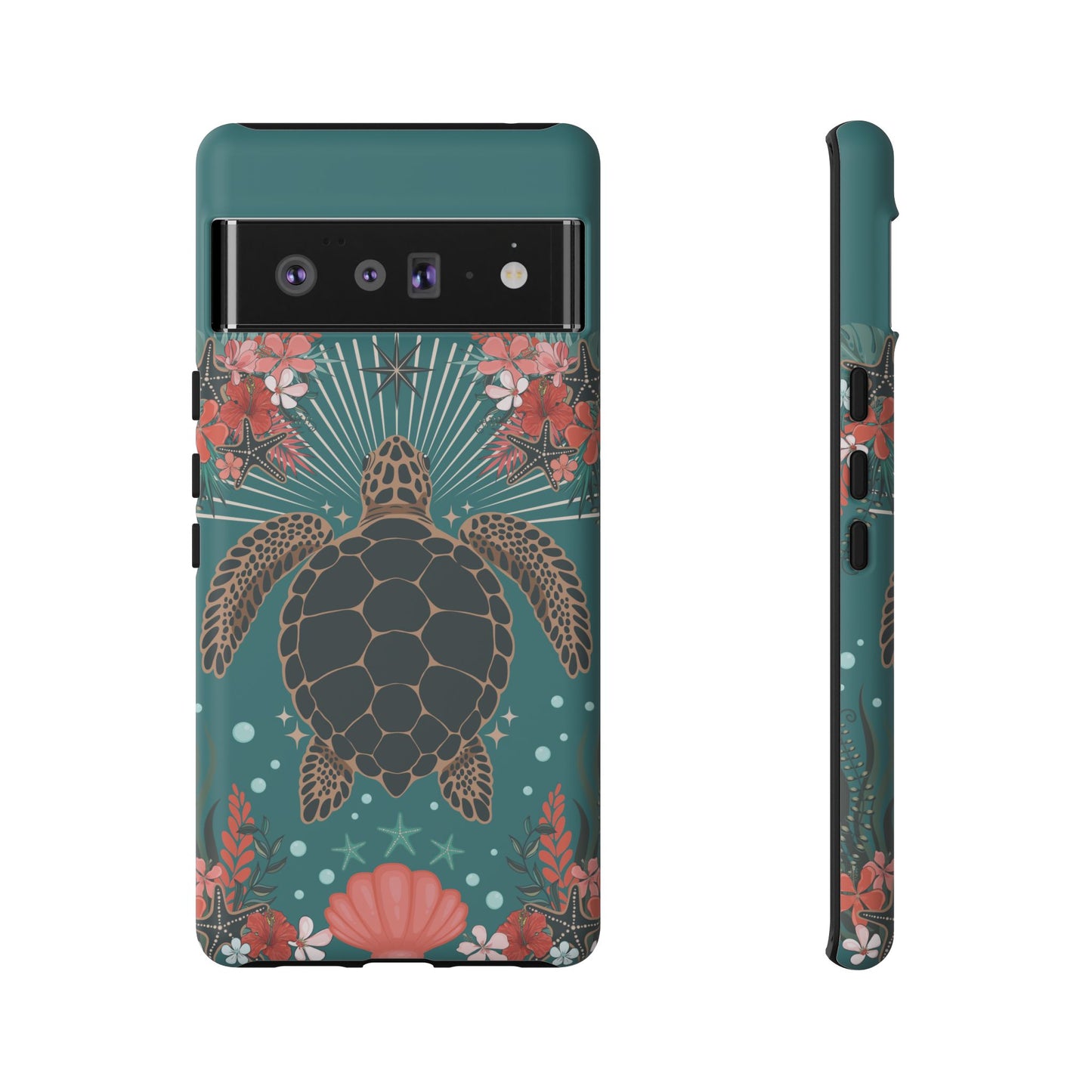 Sea Turtle Illustration Phone Case | Ocean Turtles Coral Floral Pattern Cell Phone Cases - Iphone, Google Pixel, Samsung - Matte Finish