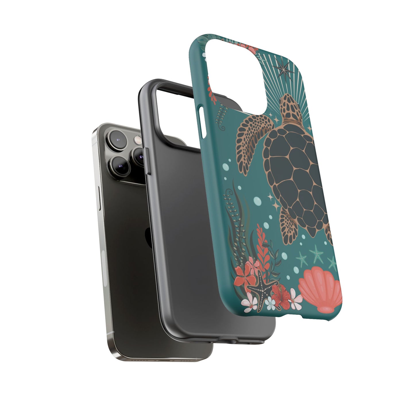 Sea Turtle Illustration Phone Case | Ocean Turtles Coral Floral Pattern Cell Phone Cases - Iphone, Google Pixel, Samsung - Matte Finish
