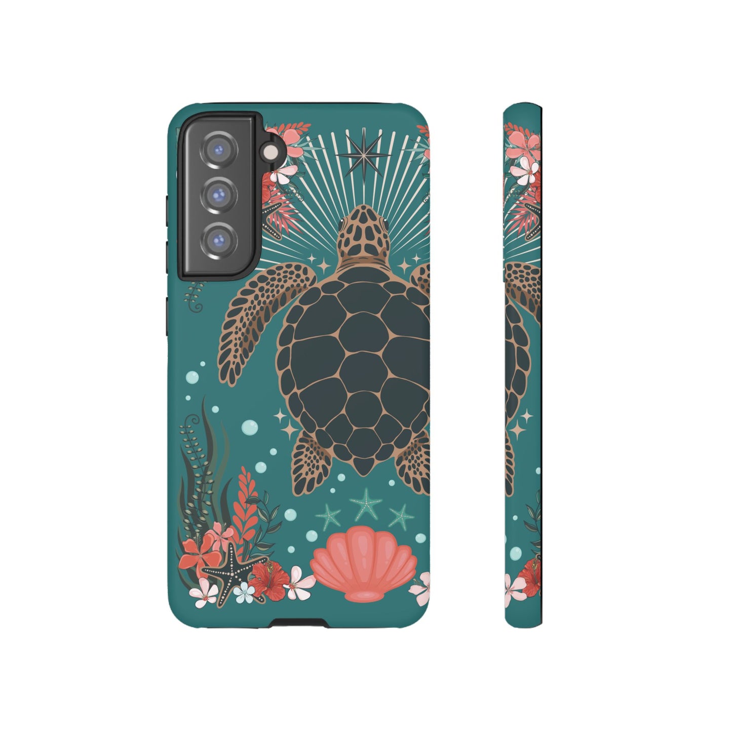 Sea Turtle Illustration Phone Case | Ocean Turtles Coral Floral Pattern Cell Phone Cases - Iphone, Google Pixel, Samsung - Matte Finish