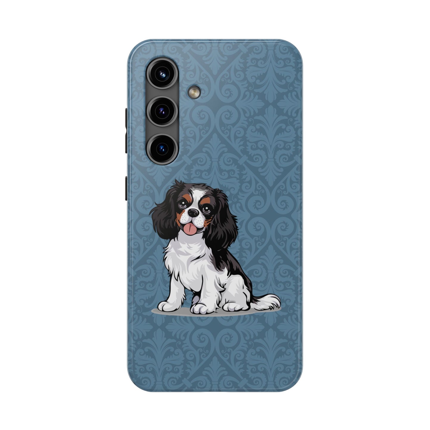 Tricolor Cavalier King Charles Spaniel Dog Phone Case, Tough Phone Cases Pet Dogs Blue Pattern
