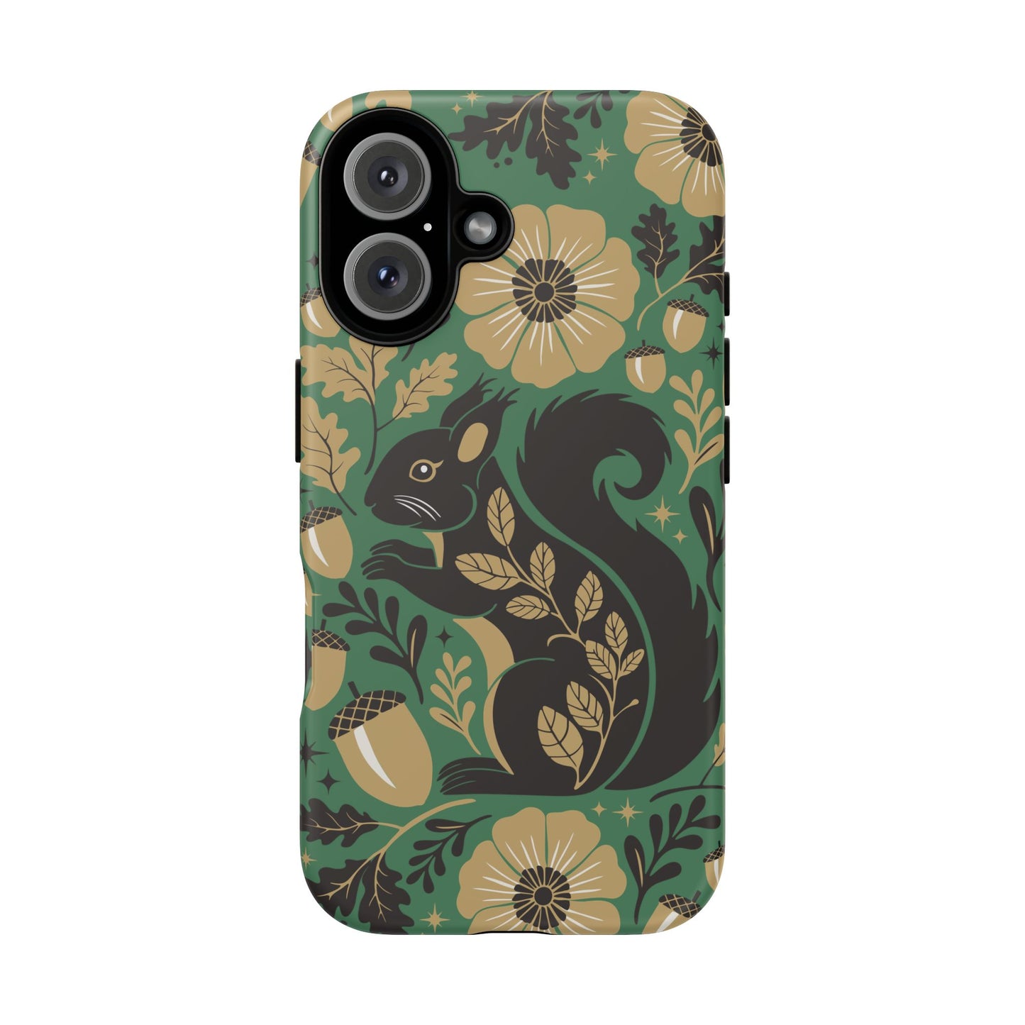 Green Squirrel Floral Pattern Cell Phone Case | Botanical Folk Art Acorn Leaves Design, Iphone Google Pixel Samsung Cases Matte Finish
