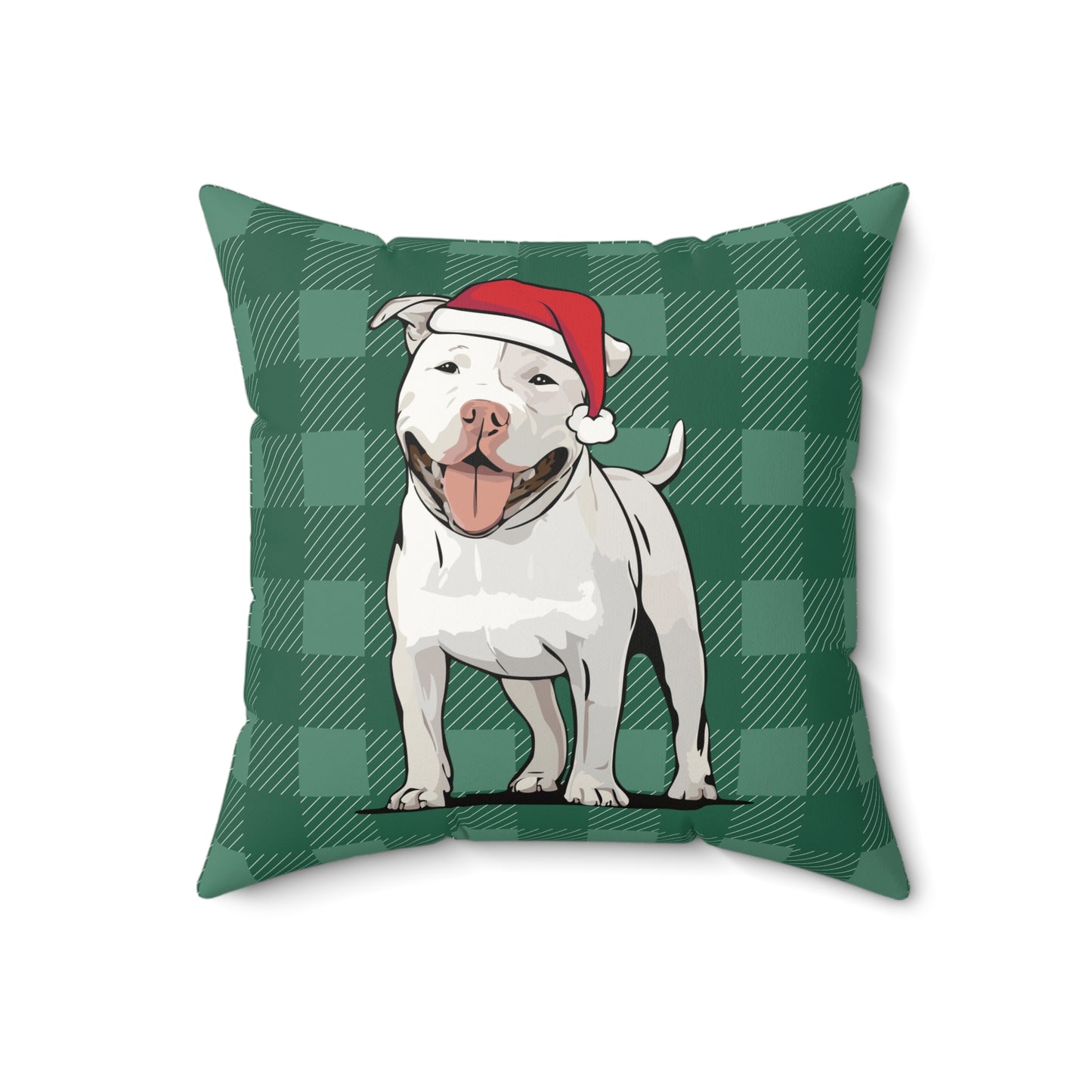 Christmas Pit Bull Dogs Throw Pillow, White Pitbull Terrier Dog Holiday Home Decor, Faux Suede Green Plaid Cushion Pillows, Xmas Decorations