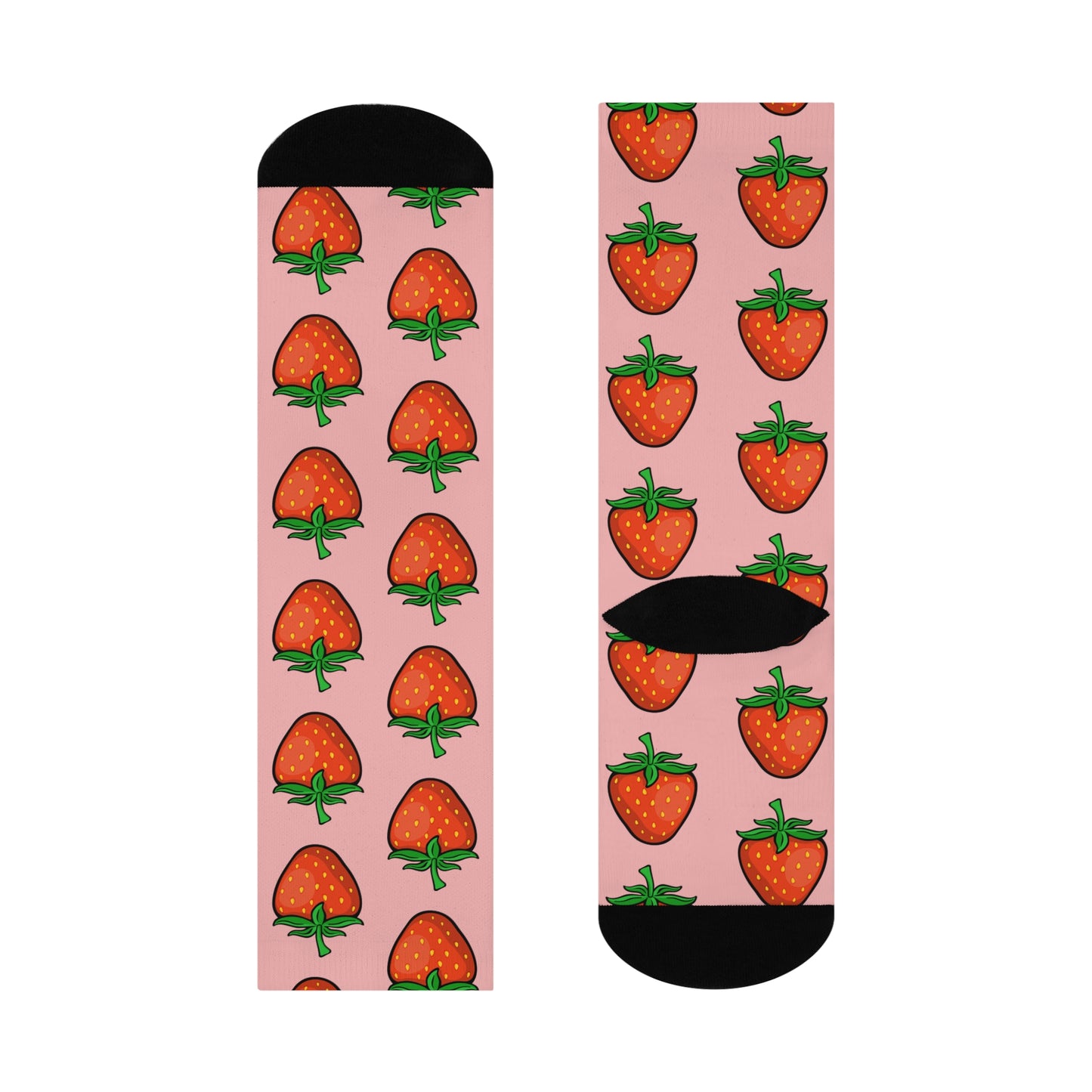 Strawberry Pattern Crew Socks | Pink Strawberries Print Socks, Novelty Fruit Print Footwear Accessories