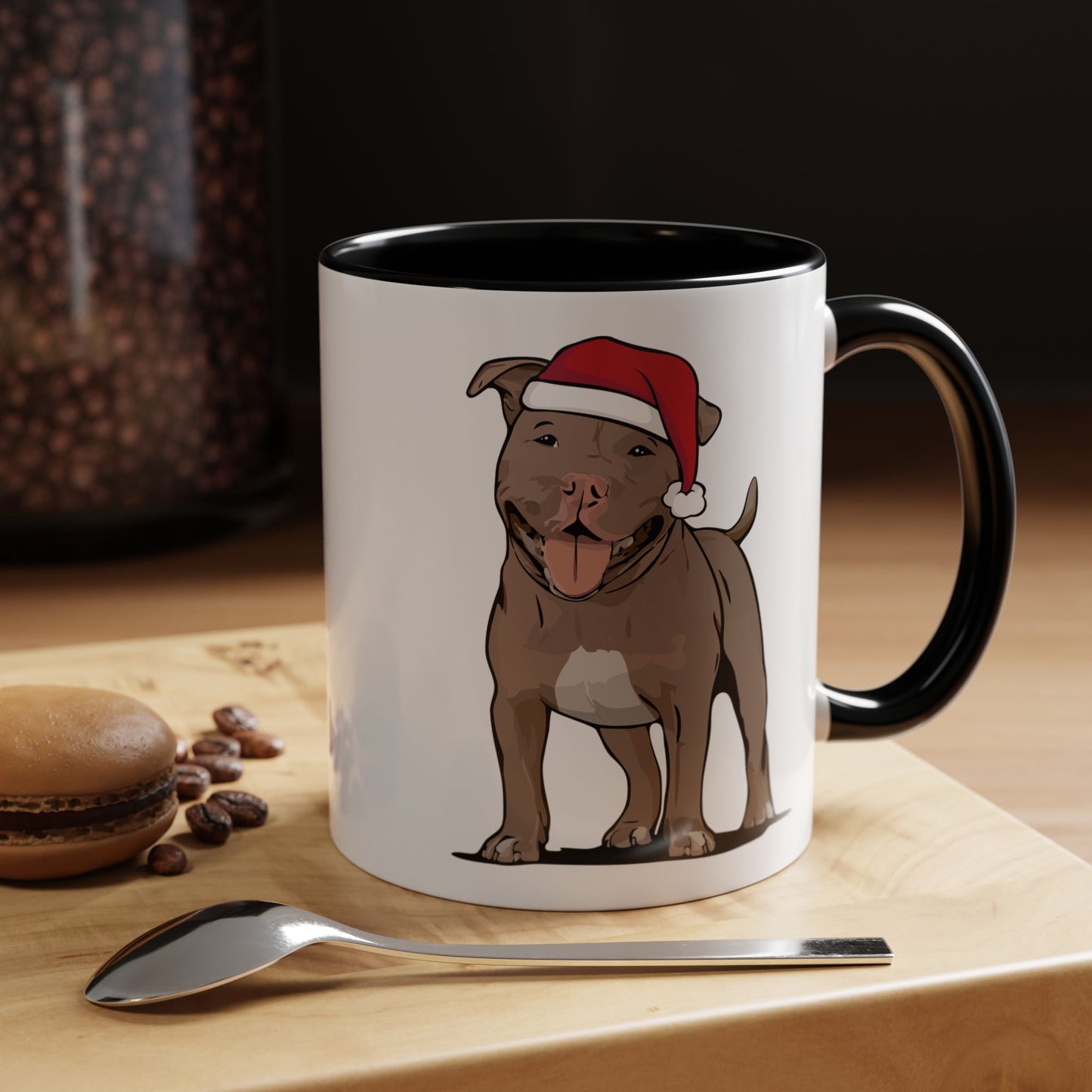 Christmas Pitbull Dog Coffee Mug, Santa Pit Bull Terrier Dogs Mugs, Xmas Holiday Gift for Pet Owner, Ceramic Tea Cup Drinkware