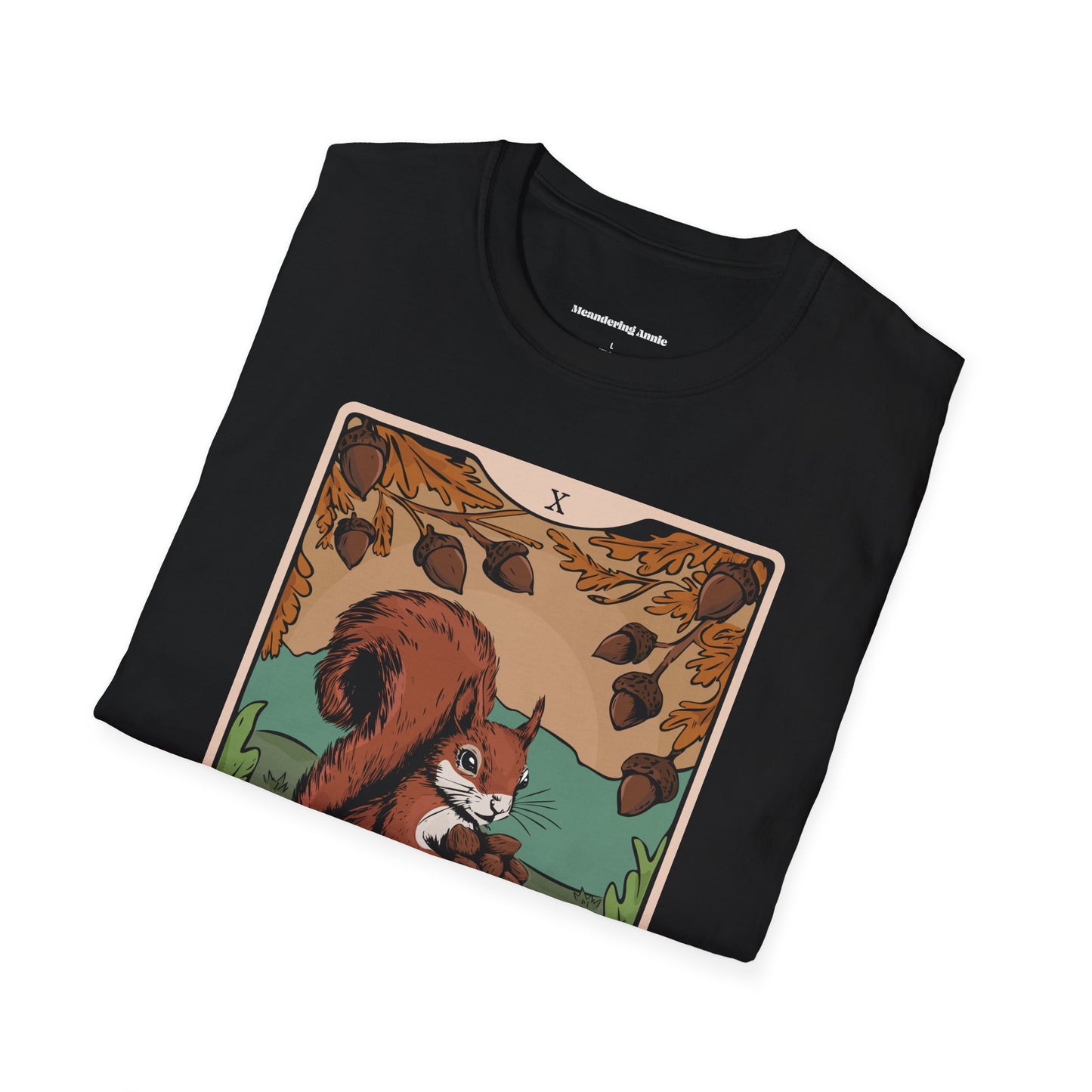 The Forager Squirrel Tarot Card T-shirt Softstyle Tee with Nut Foraging Squirrel Tarot Card Print