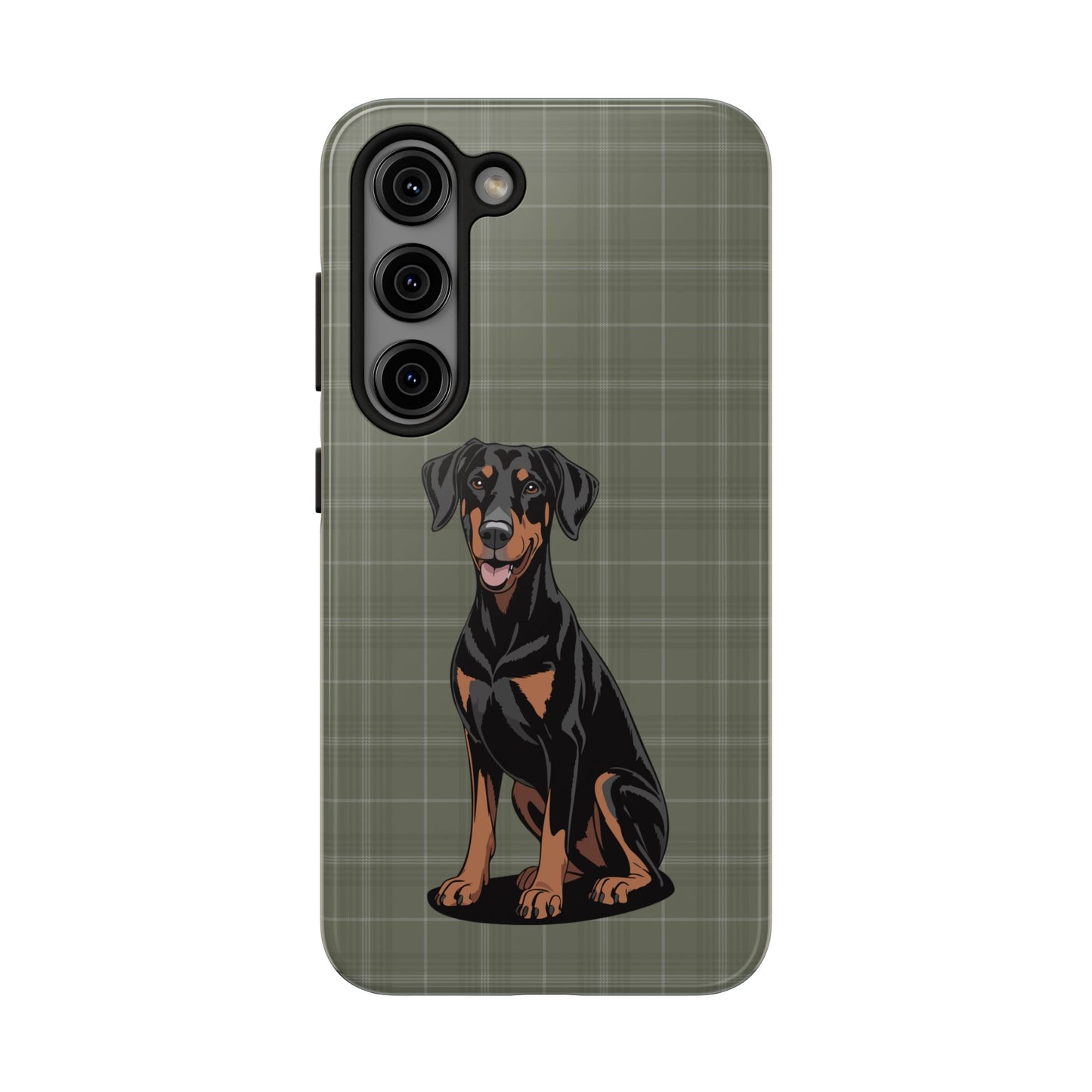 Doberman Pinscher Dog Phone Case, Tough Phone Cases Pet Dogs Green Plaid Pattern