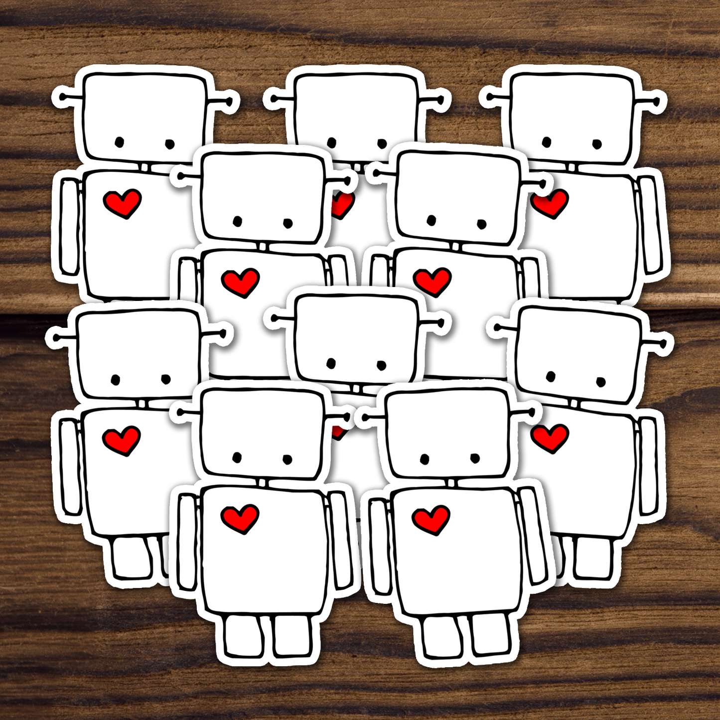 Small 2" Cute Robot Heart Sticker Bundle - Waterproof, Fade-Resistant Decal Stickers Robots
