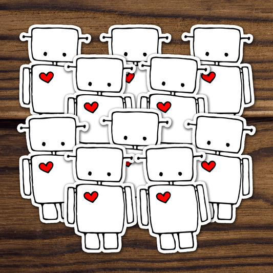 Small 2" Cute Robot Heart Sticker Bundle - Waterproof, Fade-Resistant Decal Stickers Robots