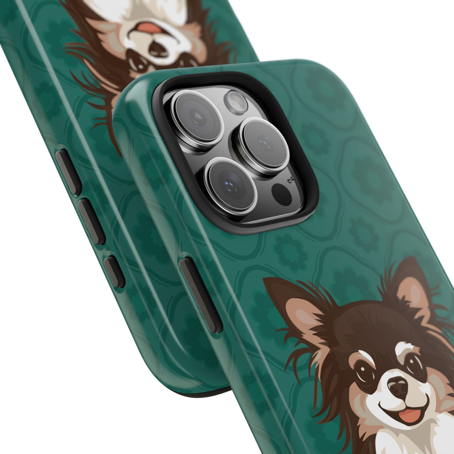 Long Haired Chihuahua Dog Phone Case, Tough Phone Cases Pet Dogs Teal Pattern