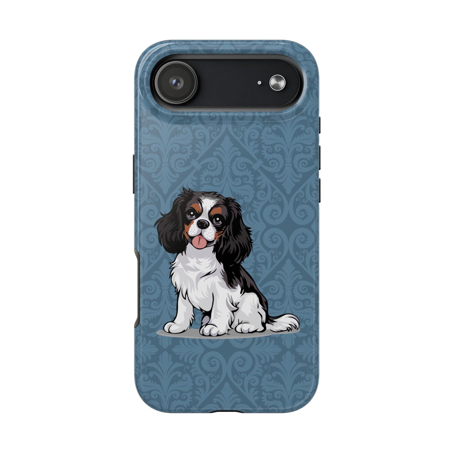 Tricolor Cavalier King Charles Spaniel Dog Phone Case, Tough Phone Cases Pet Dogs Blue Pattern