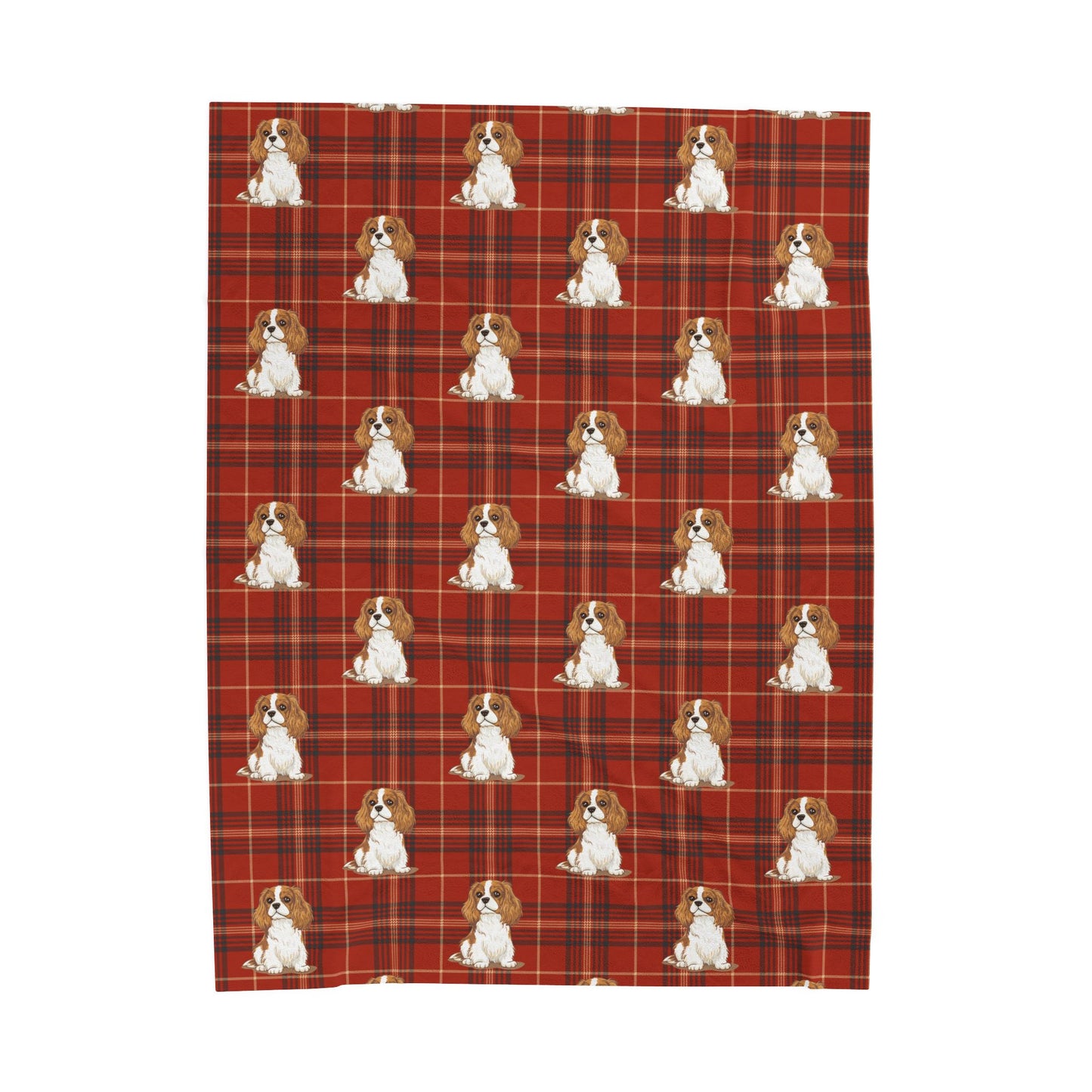 Blenheim Cavalier King Charles Spaniel Dog Red Plaid Blanket | Velveteen Plush Throw Blankets Bedding