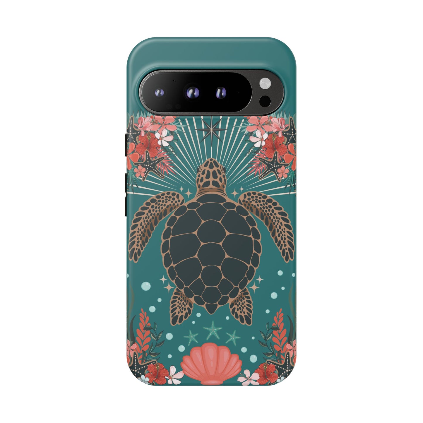 Sea Turtle Illustration Phone Case | Ocean Turtles Coral Floral Pattern Cell Phone Cases - Iphone, Google Pixel, Samsung - Matte Finish