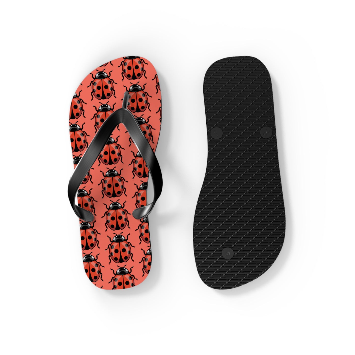 Ladybug Pattern Flip Flops | Red Insect Bug Print Summer Sandals, Ladybugs Beach Pool Footwear