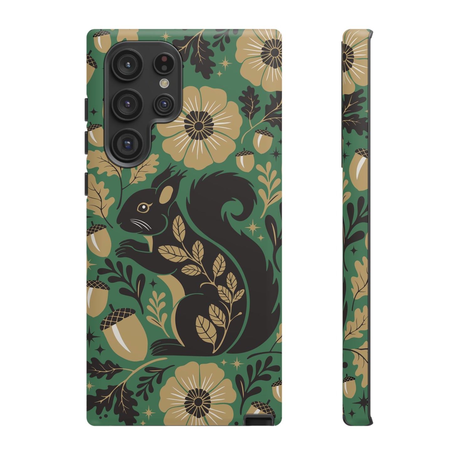 Green Squirrel Floral Pattern Cell Phone Case | Botanical Folk Art Acorn Leaves Design, Iphone Google Pixel Samsung Cases Matte Finish