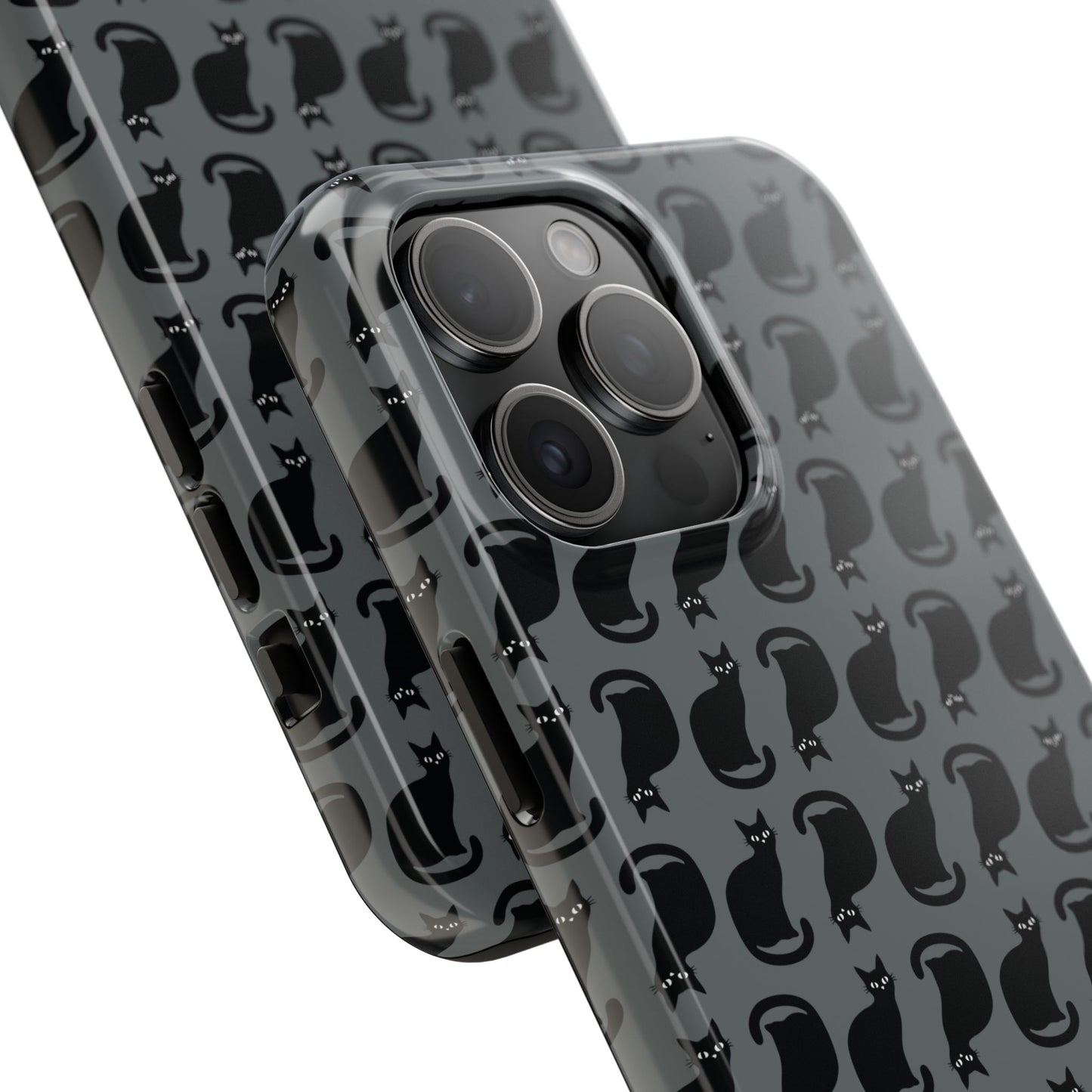 Black Cat Silhouette Pattern Cell Phone Case, Dark Gray Goth Kitty Tough Phone Case