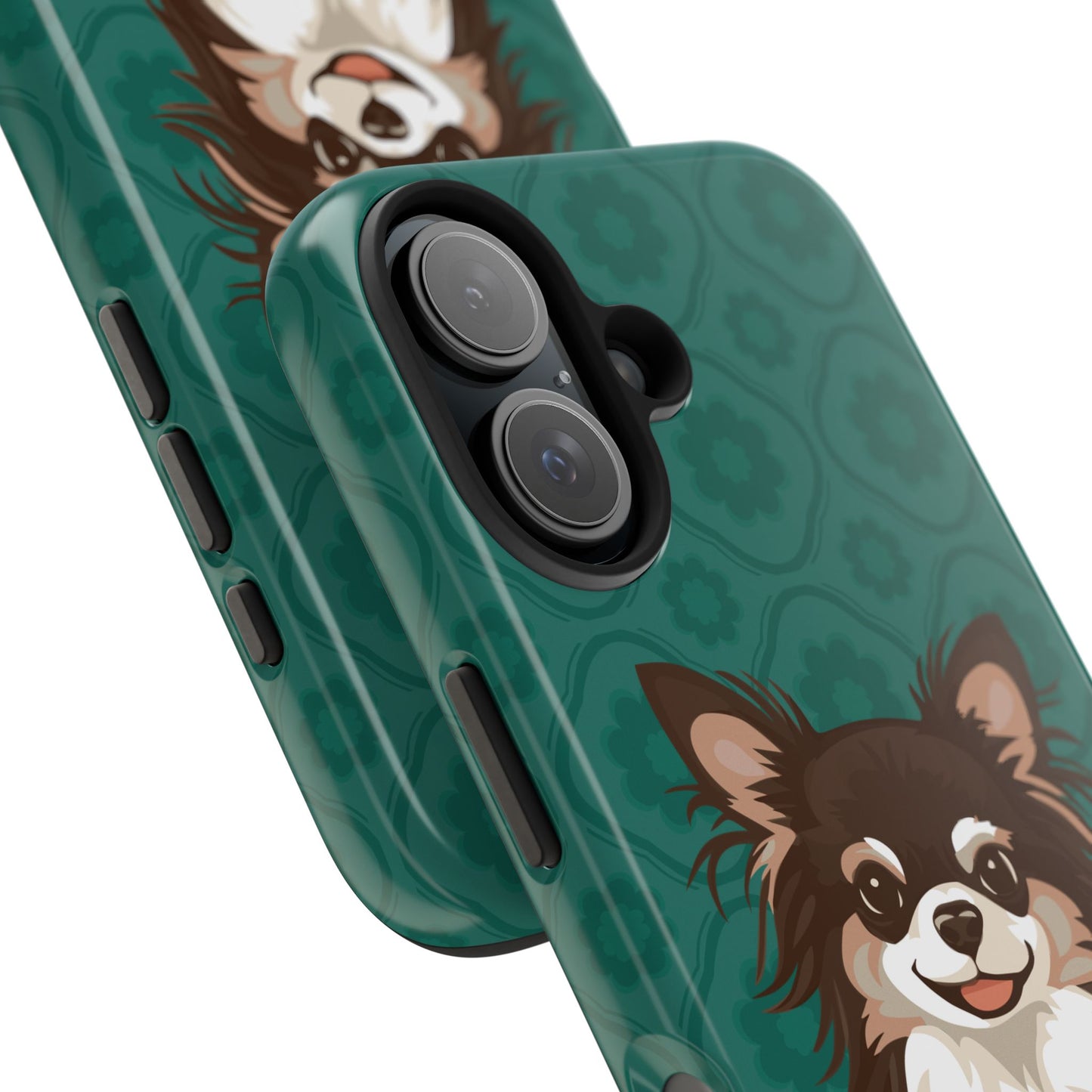 Long Haired Chihuahua Dog Phone Case, Tough Phone Cases Pet Dogs Teal Pattern