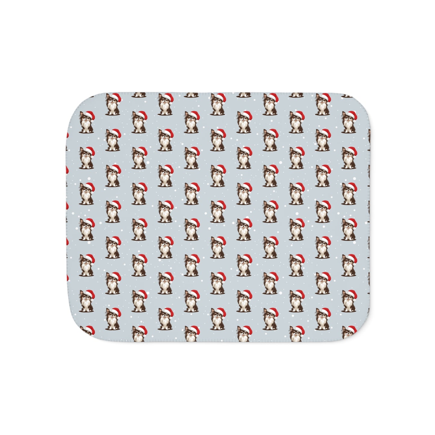 Christmas Long Haired Chihuahua Dog Sherpa Blanket, Holiday Xmas Santa Dogs Pattern Bedding Throw Blankets, Cozy Winter Animal Gifts