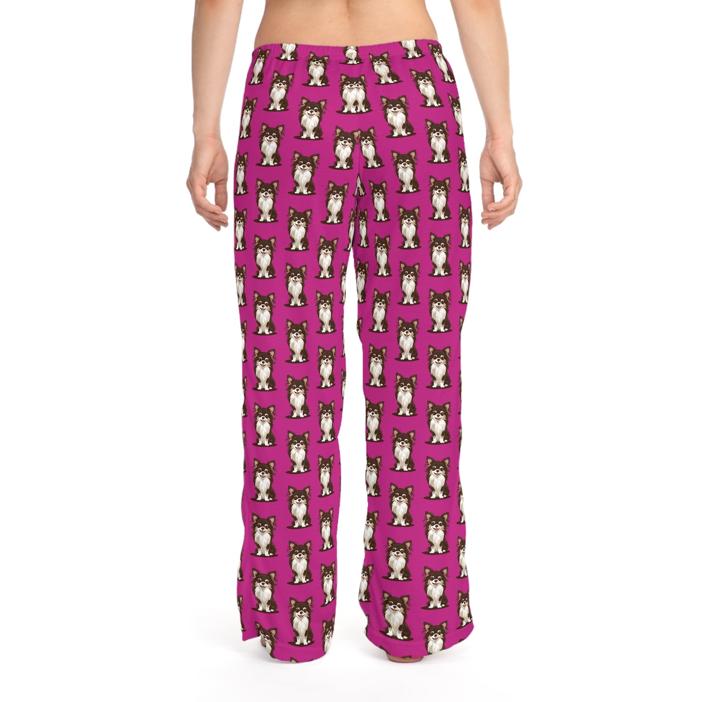 Long Haired Chihuahua Dog Hot Pink Women's Pajama Pants with Chihuahuas Puppy Pet Dog Pattern Loungewear Sleepwear PJ Bottoms