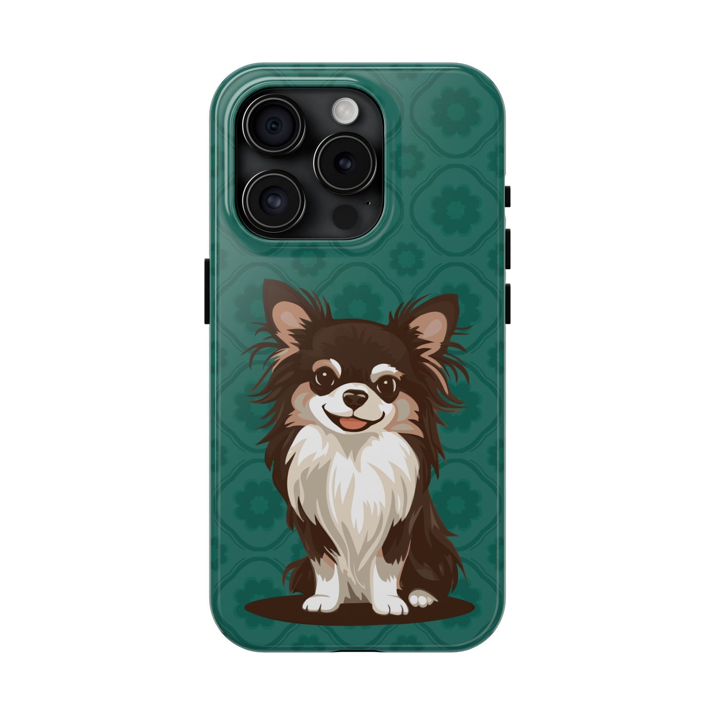 Long Haired Chihuahua Dog Phone Case, Tough Phone Cases Pet Dogs Teal Pattern