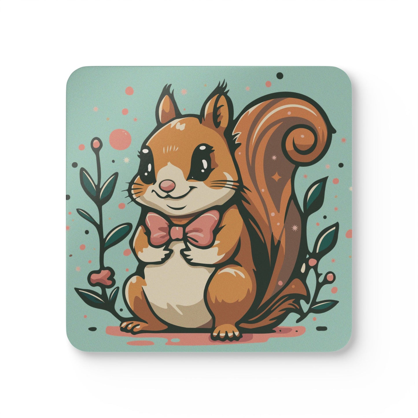 Woodland Squirrel 4 Pack Coasters Corkwood Coaster Set with Cute Squirrel Design