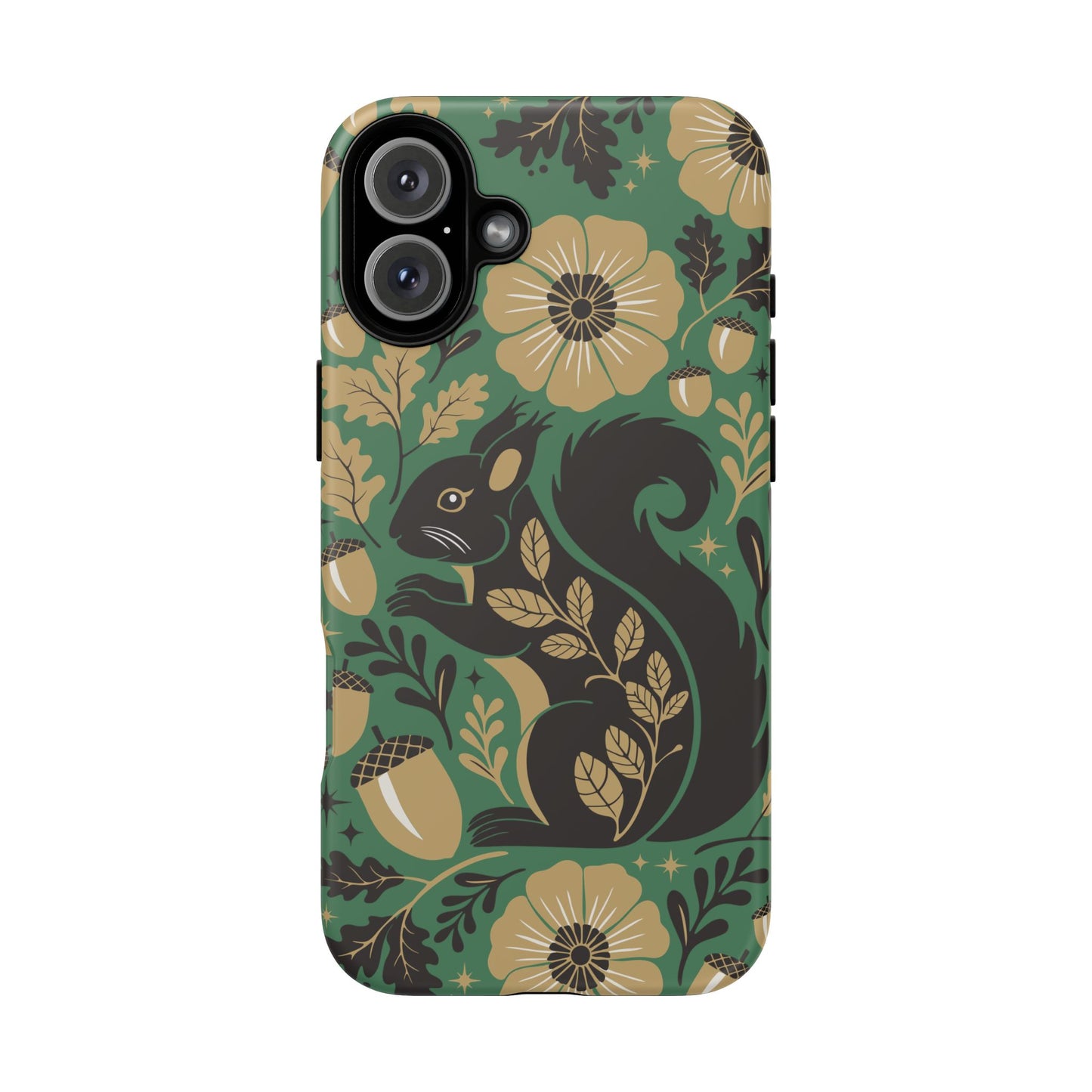 Green Squirrel Floral Pattern Cell Phone Case | Botanical Folk Art Acorn Leaves Design, Iphone Google Pixel Samsung Cases Matte Finish
