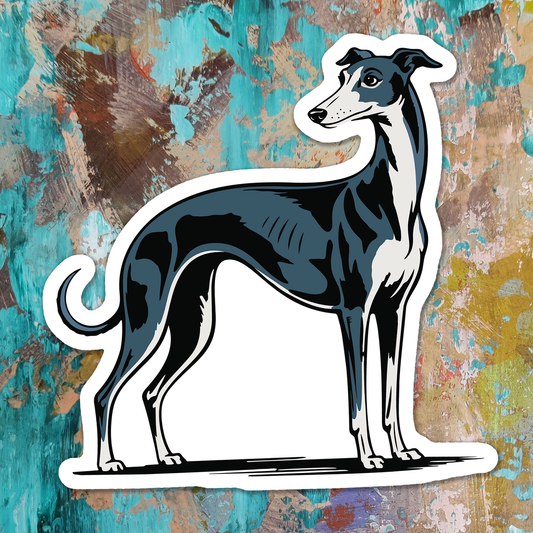 3" Greyhound Dog Sticker - Black & Blue Sighthound Dogs Vinyl Decal Stickers Waterproof Greyhounds Pet Decals