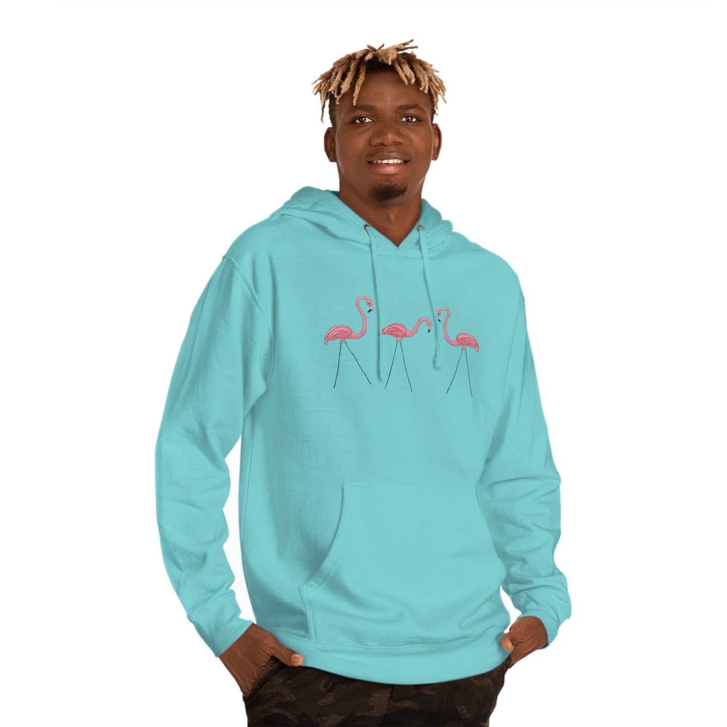 Pink Plastic Flamingos Hoodie Unisex Pullover Hooded Sweatshirt with Lawn Flamingo Design