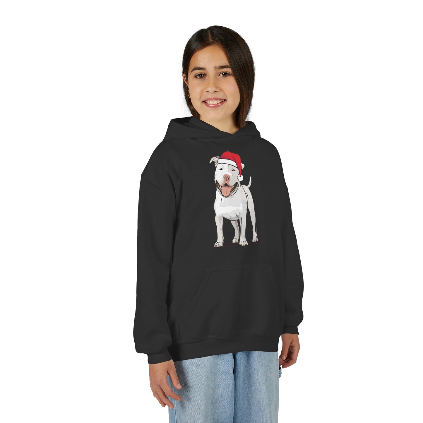 Kids Christmas Pit Bull Terrier Puppy Dog Pullover Hoodie, Kid's Holiday Xmas Santa Dogs Hooded Sweatshirt