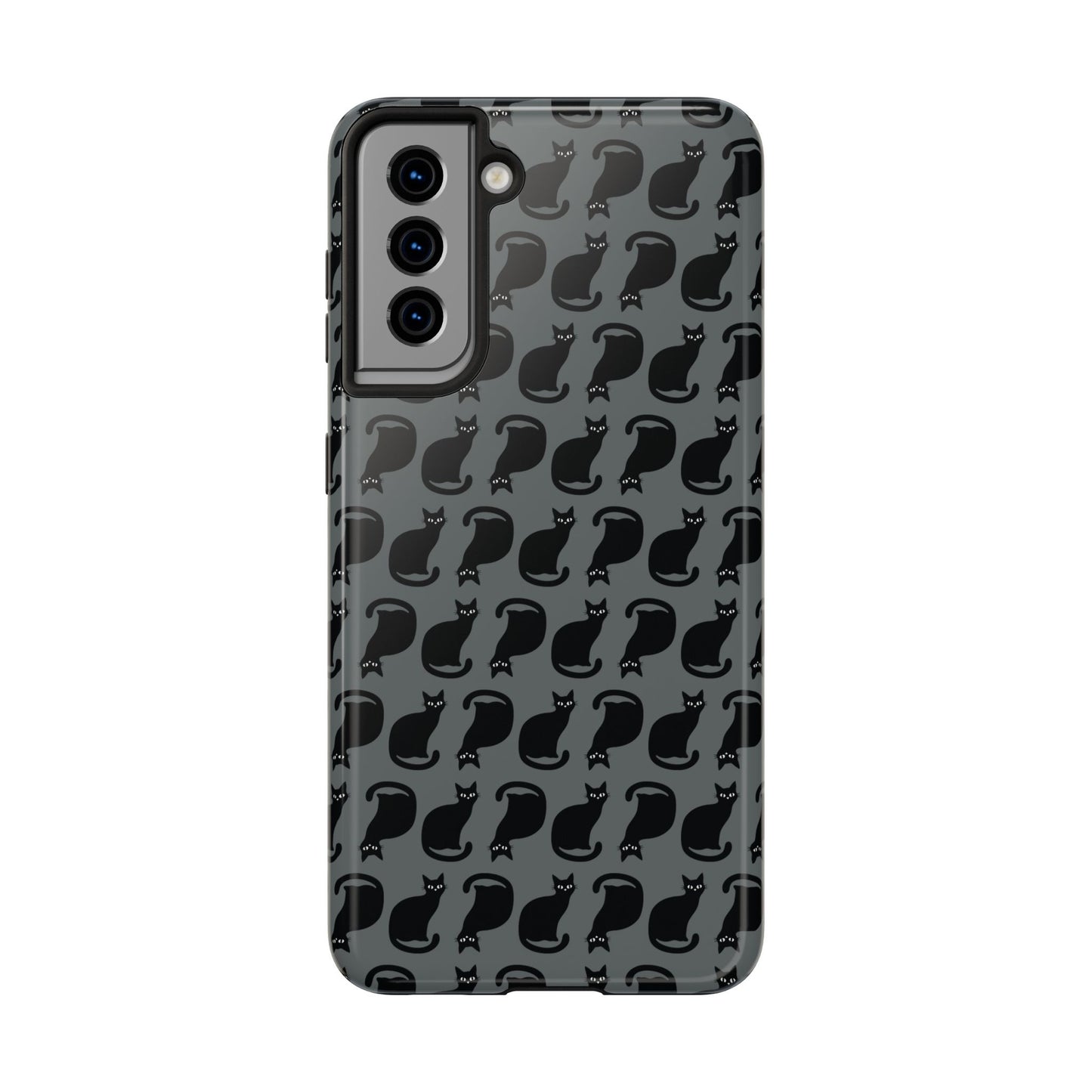 Black Cat Silhouette Pattern Cell Phone Case, Dark Gray Goth Kitty Tough Phone Case