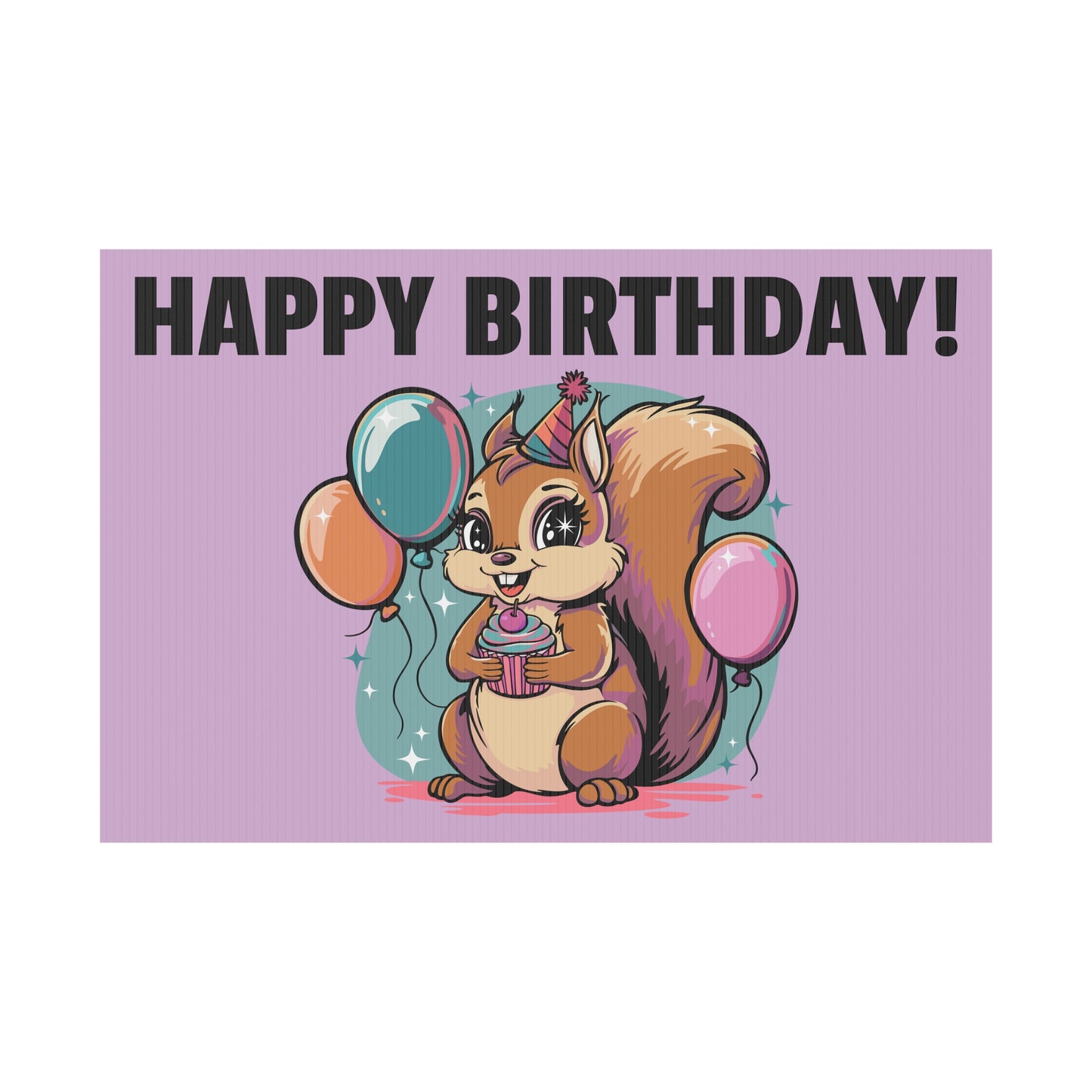 Happy Birthday Party Squirrel Plastic Yard Sign Purple Squirrels Balloons Cupcake Celebration Squirrels B-day Yard Signs