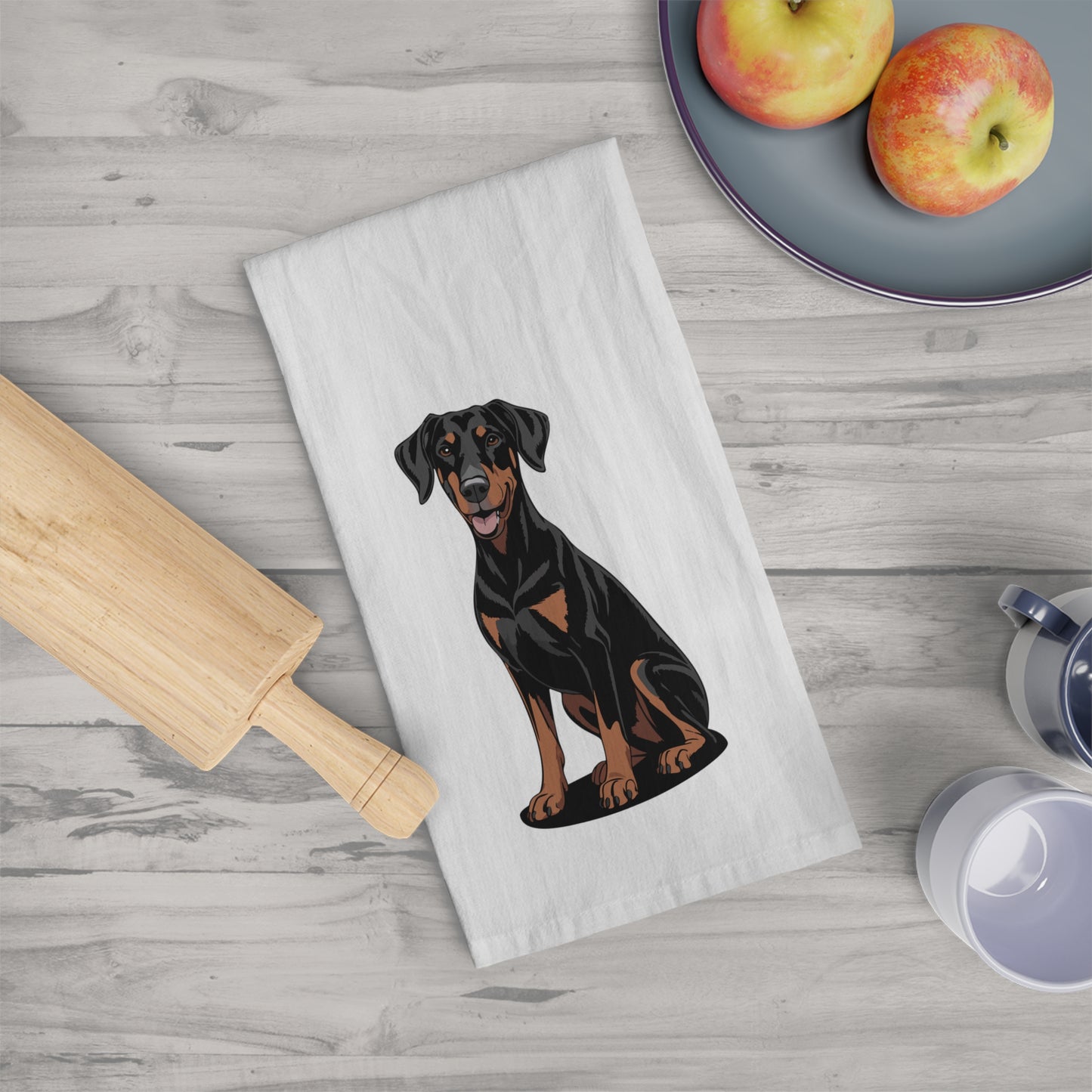 Doberman Pinscher Dog Kitchen Tea Towel, Pet Dobermans Owner Gift, Hand Dish Towels Home Decor