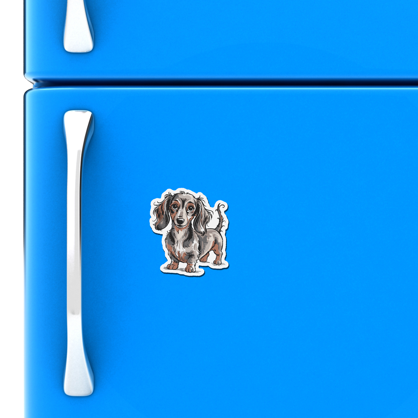 Long Haired Dachshund Dog Magnet, 3" Gray & Brown Wiener Dogs Dachshunds Dogs Vinyl Fridge Magnets Indoor Outdoor