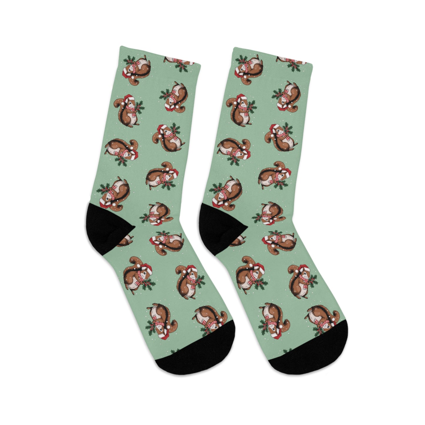 Christmas Squirrel Socks, Festive Holiday Xmas Santa Squirrels Socks Made From Recycled Materials One Size Adult Mens Womens Socks