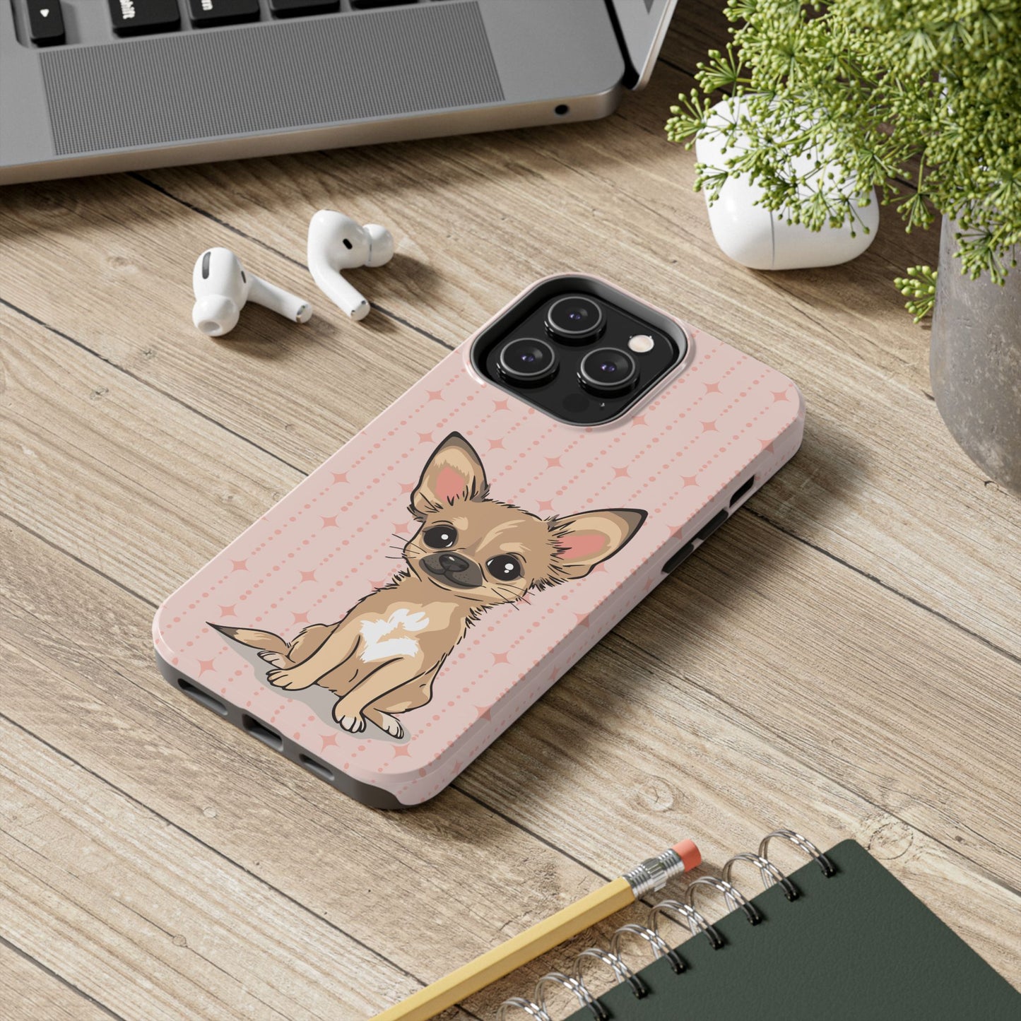 Tan Chihuahua Puppy Dog Phone Case, Tough Phone Cases Pet Dogs Retro Pink Pattern