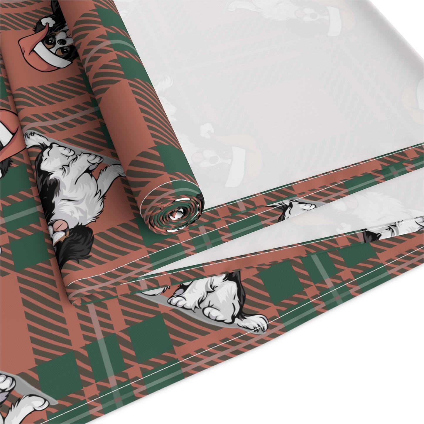 Festive Cavalier King Charles Spaniel Dog Holiday Table Runner, Christmas Home Decor, Dining Tablecloth Linens, Plaid Table Setting Runners