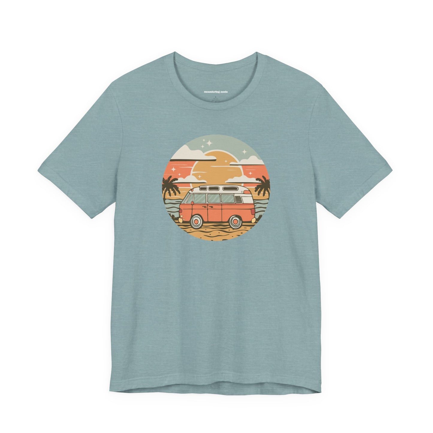 Vintage Surf Van T-Shirt | Retro Beach Sunset, Palm Trees, Camping Vanlife Tee California Travel