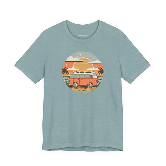 Vintage Surf Van T-Shirt | Retro Beach Sunset, Palm Trees, Camping Vanlife Tee California Travel