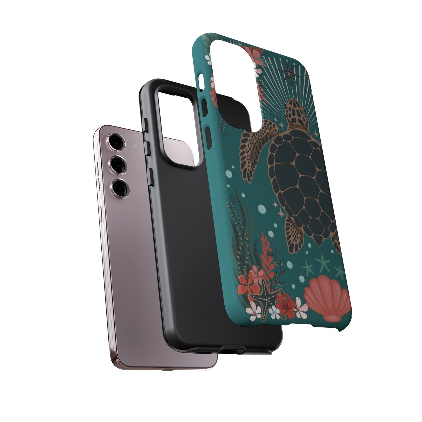 Sea Turtle Illustration Phone Case | Ocean Turtles Coral Floral Pattern Cell Phone Cases - Iphone, Google Pixel, Samsung - Matte Finish