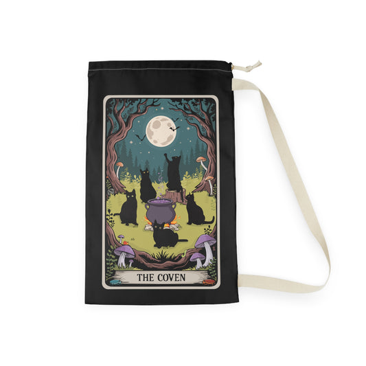 Witchy Cats Coven Laundry Bag, Tarot Card Cat Tote, Magic Gothic Storage Bag, Pagan Gift, Halloween Decor, Witch Dorm Room Accessories