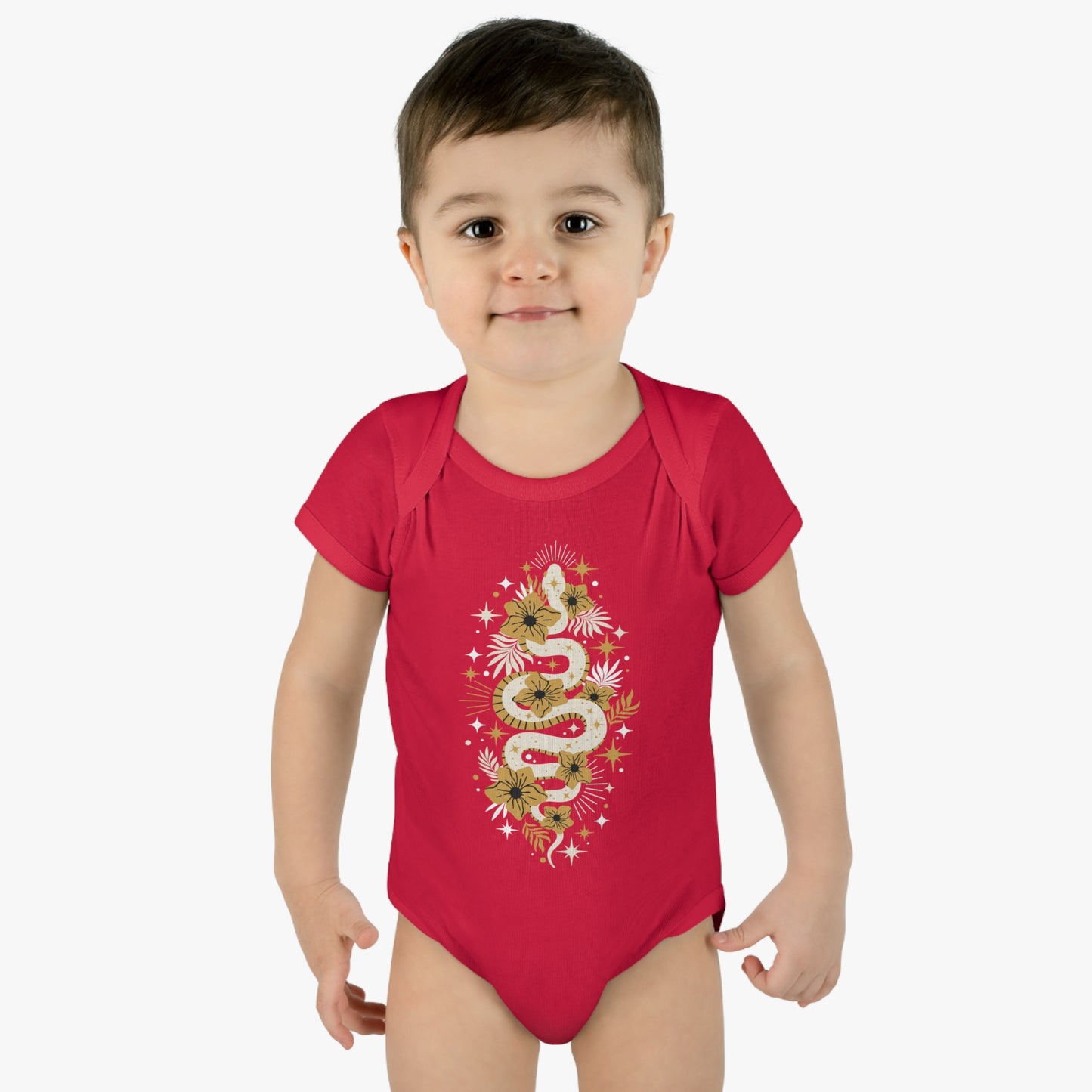 Mystic Golden Snake Baby One Piece Boho Infant Baby Rib Bodysuit Boys Girls Short Sleeve Romper Cotton Clothes for Babies